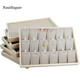 Unique-Beige Velvet Necklace Ring Earring Holder Newly Wooden Jewelry Tray Series Jewelry Disply Jewellery Organizer Box