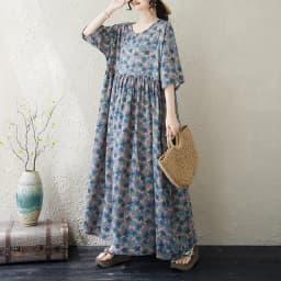 Plus Size Bohemian Print Maxi Long Dress for Women Floral Casual Cotton Linen Loose Vintage Vestidos Para Mujer Robe Dresses