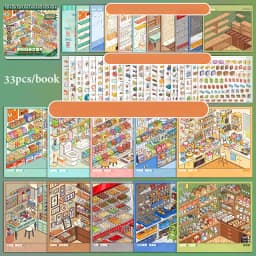 Mr.Paper 33Pcs Miniature Scene Sticker Book 3D House Landscape Stickers DIY Craft for Journal Scrapbook Collage