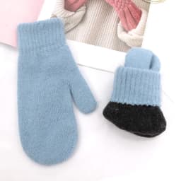 Women Winter Keep Warm Plus Cashmere Solid Color Woolen Elasticity Soft Full Fingers Mittens Girls Black Fur Knitted Cute Gloves