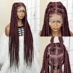 Full Lace Cornrow Braids Synthetic Lace Front Wig Big Square Knotless Box Braids Wig with Baby Hair Braided Wigs for Black Women