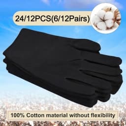 6-12Pairs Black Cotton Gloves Soft Moisturizing Overnight Eczema Cloth Gloves Stretch Washable Jewelry Inspection Working Gloves