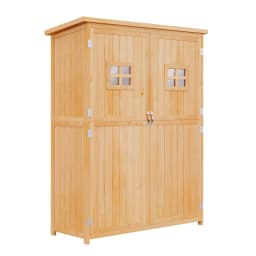 Wooden Garden Shed Tool Storage Cabinet Organizer Double Door Shelf 5ft 2 Colors