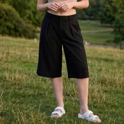 Lamuusaa Women Bermuda Shorts y2k Clothes Solid Color High Waist Knee Length Shorts with Pockets 2000s Clothing Streetwear
