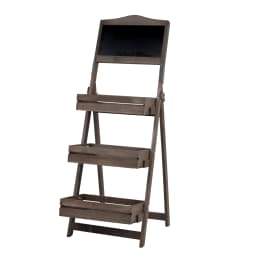 Free Standing Pavement Chalkboard Display Blackboard with 3-tier Plant Shelves Flower Rack for Outdoor Garden Advertisements