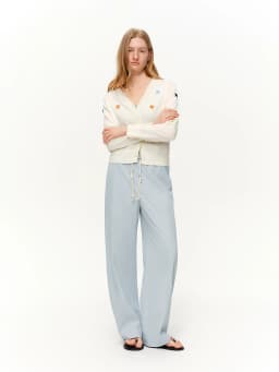 DUSHU 2026 Spring Women's Tie-Waist Bootcut Pants, Elastic High Waist Flared Casual Trousers, Y2K Retro Loose Fit Lounge Pants