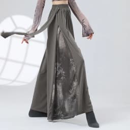 UMI MAO Chinese Style Pants Patchwork Ink Water Yarn Diagonal Collar Design, Long Sleeved Modern Dance Body Shape Clothing
