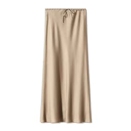 New In 2026 Spring Summer Solid Color Satin Long Skirt For Women High Waist Lace-Up Fashion Elegant Faldas