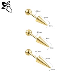 ZS 1 Piece Punk 18G Stainless Steel Stud Earring Men Women 6/8/10/12/15/17MM Long Spike Shape Helix Cartilage Piercings Jewelry