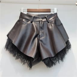 WTHT Trendy Summer 2026 Women's Double-layer Spliced PU Leather Shorts Fashion A-line High-waisted Short Pants Female 1LS3101