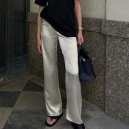 Maemukilabe Satin Wide Leg Pants Casual Elastic High Waist Solid Color Loose Fit Pants Office Ladies Trousers Women Streetwear