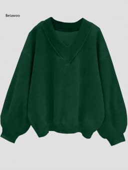 Women Fall V Neck Sweatshirt Loose Fit Long Sleeve Pullover Top Casual Solid Color Oversized Streetwear for Autumn Daily Wear