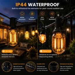Outdoor Solar String Light Waterproof E12 Glass T22 Amber Bulbs 1W LED Retro Patio Lights for Outside Backyard Bistro Garden