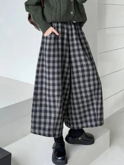 EAM Plaid High Elastic Waist Wide Leg Ankle Length Vintage Pants New Trousers Women Fashion Tide Autumn 2026 30A4051