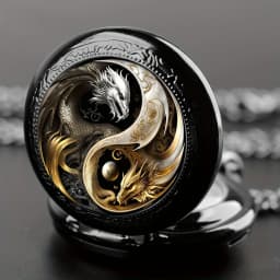 Vintage Inspired Double Dragon Pocket Watch Design with Dual-Tone Golden and Silvery Colors, Precise Quartz Movement Watch