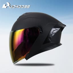 715-Motorcycle Dual Visor Flip-Up Modular Full-Face Helmet Anti-Fog Street Bike Racing Helmet for Women and Men Retro 3/4 Helmet