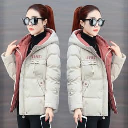 2026 Winter Women's Short Loose Cotton Jacket Thickened down Filled Coat Korean Style Sweet Style Button Zipper Closure Pure ...