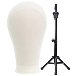22 Inches Canvas Mannequin Head with Tripod Stand Wig Cap T Pins Rat for Wig Making Practice Styling Training Display