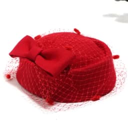 Women Wool Bow Hat with Veil, Cashmere Stewardess Cap for Winter,Celebrity Style Party Wedding Fascinator Hat for Women Ladies