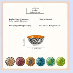 6pcs - Ceramic Bohemian Bowls, Pasta Bowls, Salad Bowls, Soup Bowls, Fruit Bowls, Appetizer Bowls, Safe for Microwave