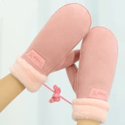 Suede Mittens Women Winter Keep Warm Thickened Hanging Rope Gloves Cute Lovely Sweety Windproof Outdoor Drive Cycling