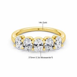 Oval 14K Yellow Gold Engagement Ring GRA Certified Moissanite Row Band 5 Stone 1.5ctw 100% Authentic for Women Wedding Jewelry