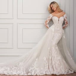 Customized O-Neck Appliques Crystal Long Sleeves Wedding Dress 2026 Mermaid Floor Length Detachable Sweep Train Bridal Gown