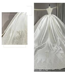 Customized White Strapless Satin Sleeveless Main Wedding Dress Bride Style Light Luxury Embroidery Trailing Veil Robe De Mariée
