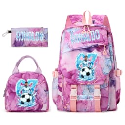 Cr7 Ronaldo 67 Print Student Backpack Set with Lunch Bag Pencil Case Teen Girls School Travel Daypack