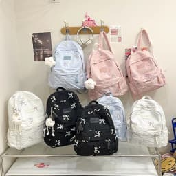 Colorful Bow Full Print Ruched Fabric Backpack Four Colors Available Large Capacity Girls Junior High High School School Bag