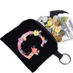 Women's Wallet Coin Purse Small Object Bag Key Ring Buckle Organizers Bags Black Canvas Pink Letter Pattern Print Series