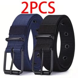 2pcs Men's casual canvas belt, golf belt, durable outdoor sports pants belt, jeans belt, suitable for daily leisure and sports