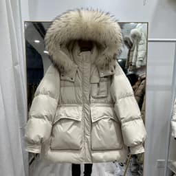 Lagabogy 2025 Winter Women's Medium-Length White Duck Down Jacket Female Thick Waist-Fitted Puffer Coat Large Real Raccoon Fur