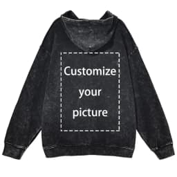 Customized Design Hoodie HD DTG Printing Vintage Washed Hooded Sweatshirts Hip Hop Oversized Pullover Harajuku Hoodie Men Cotton