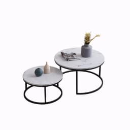 Rosahqnda Marble Look Coffee Table,Round Gold/Black Frame,Set of 2,Modern Living Room Stackable Table,Side Table for Living Room