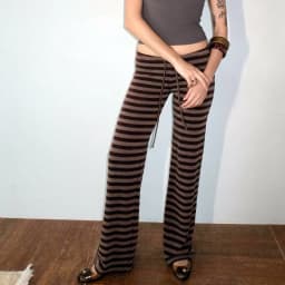 Women's Stripe Flared Pants Low Waist Straight Long Trousers for Spring Fall Casual Stylish