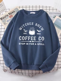 Witches Brew Coffee Letter Printing Simple Autumn Womens Sweatshirts Casual Fleece Long Sleeves Warm All-Match Woman Pullover