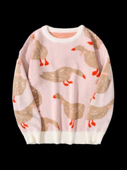 New Popular Autumn Winter Cute Duck Jacquard Pattern Pullover Sweater Casual Round Neck Contrast Color Knitted Men's Pullover