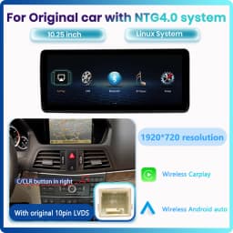BONROAD 1920*720 10.25 Car Multimedia Touch Screen Wireless CarPlay Android Auto Radio GPS Stereo For Mercedes Benz E Class W212 Mirroring Airplay Autolink Navigation Display