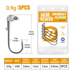 5Pcs Jig Head Hooks 0.9g 1.3g 1.8g 2.7g Midosto Series Wobble Mustad Hook Lead Jigs for Soft Lures for Bass Trout Fishing Tackle