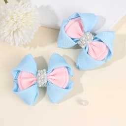 2Pcs Trendy Flower Bud Bow Hair Clips For Girls Sweet Rhinestone Pink Bownot Hairpins Kids Daily New Headwear Hair Accessories