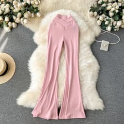Women Solid High Waist Flare Pants Wide Leg Korean Fashion Elegant Casual Vintage Autumn Streetwear Clothing