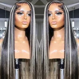 13x4 Glueless Blue Long Straight Synthetic Lace Front Wig Pre Plucked Ready To Wear for Women 24-32 Inch Daily Use