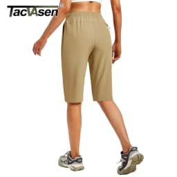 TACVASEN Womens Quick Dry Hiking Capris 4-Way Stretch Knee Length Pants Elastic Drawstring Waist Split Hem Cropped Trousers