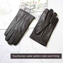 Deer Skin Gloves Men's Touch Screen Dark Brown Genuine Leather Retro Style Autumn and Winter Warm Motorcycle Riding Gloves