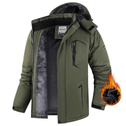 Men Outdoors Windproof Keep Warm Hiking Exercise Coat New Fashion Casual Detachable Hat Parka Winter Fleece Thicken Solid Jacket