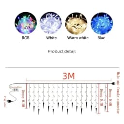 Holiday Icicle String Lights 3.2M 8 Modes Garden Yard Patio Window Roof Eaves Decor Warm White Multicolor Christmas Party Lights