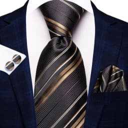 Hi-Tie Navy Blue Striped Silk Wedding Tie For Men Fashion Design Gift Men Necktie Hanky Cufflink Set Business Party Dropshiping