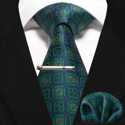 JEMYGINS Business Tie for Men Silk Navy Blue Tie Striped Paisley Necktie Handkerchief Tie Clips Set for Wedding Party Gift
