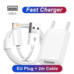 EU Plug USB Fast Charger For iPhone 11 12 mini 13 14 Pro XS Max X XR 6 6S 7 8 14 Plus SE 2020 5 5S USB Charging Cable 1m 1.5m 2m
